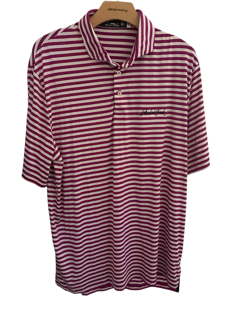 Ralph Lauren Men's Magenta and White Striped Polo Size L
